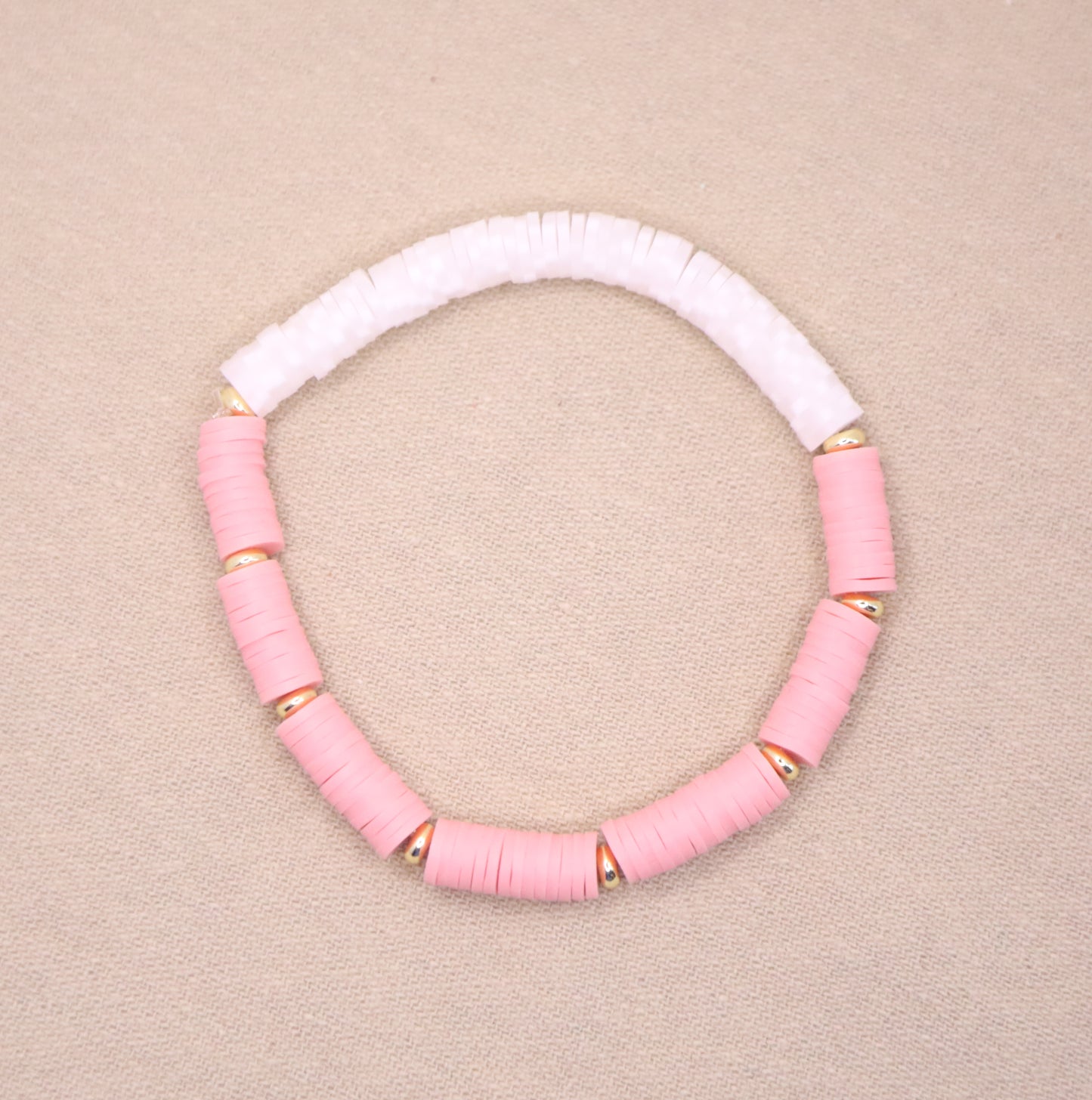Pink and White Chip Bead Stretch Bracelet