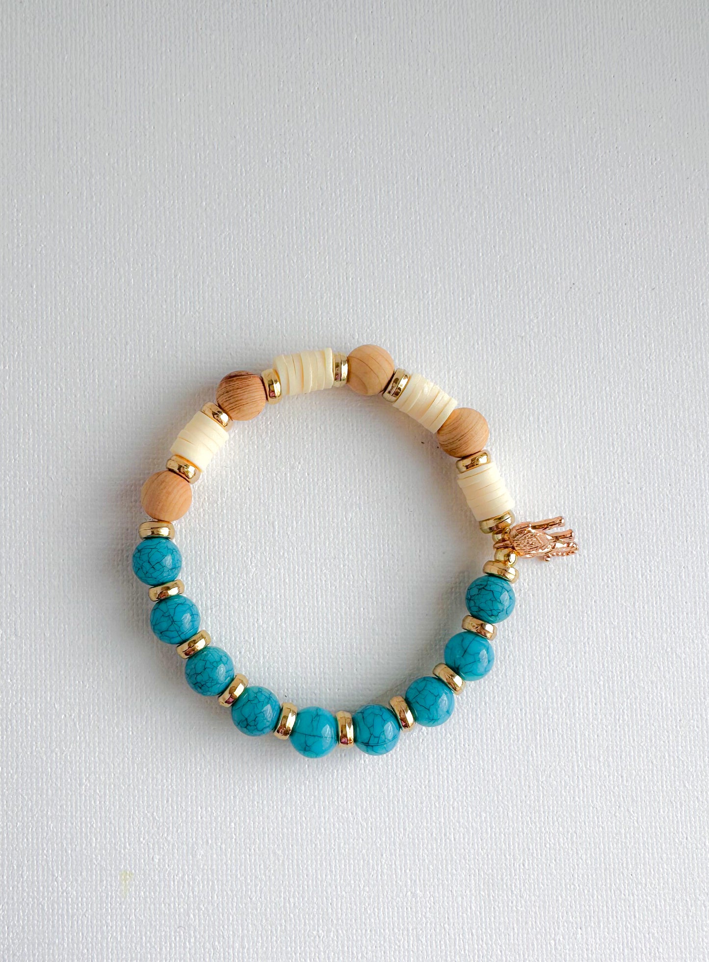 Turquoise and wood Stretch Bracelet