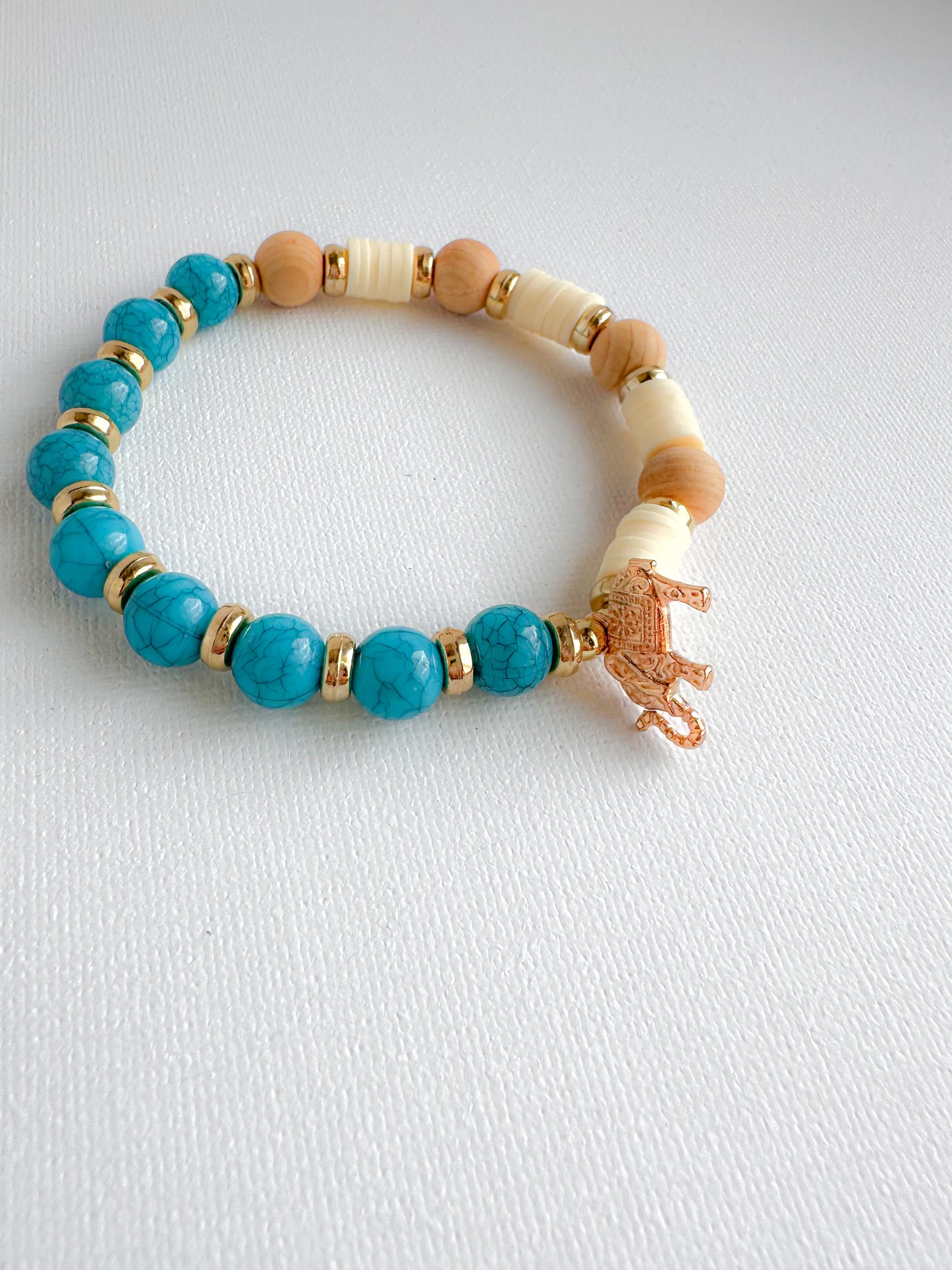 Turquoise and wood Stretch Bracelet