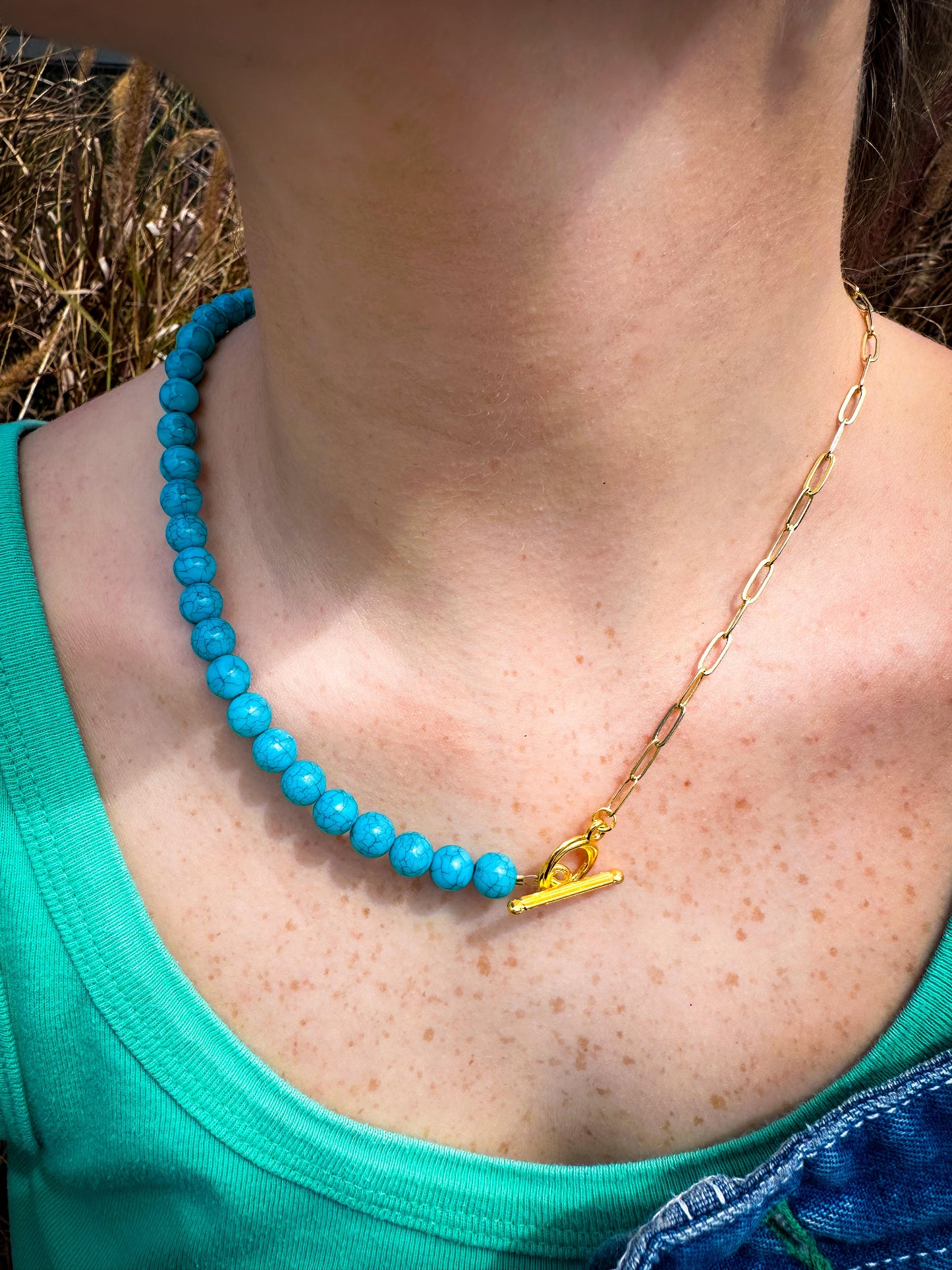Turquoise and Paperclip Necklace