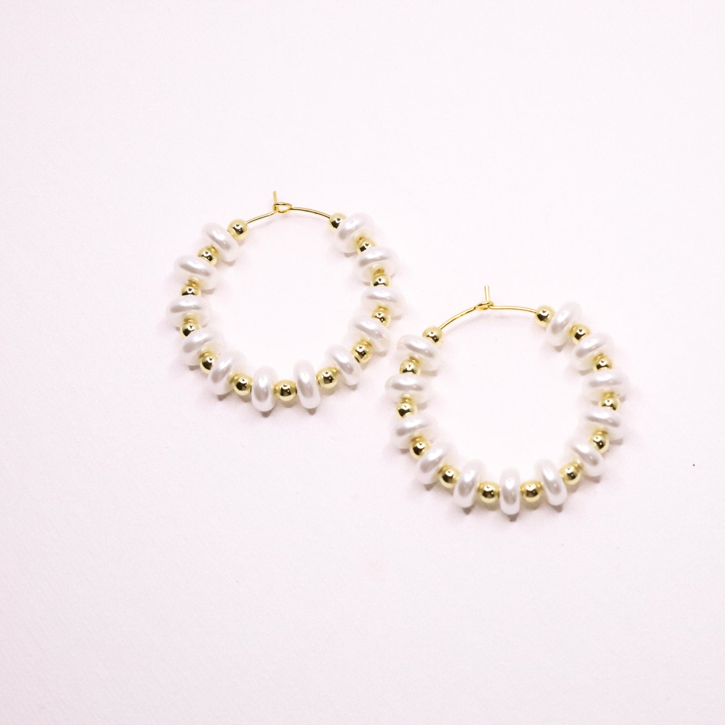 Gold hoop earrings with Gold Filled Beads and Freshwater Pearls